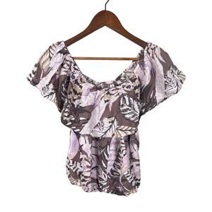 Unsubscribed Women's Size XS Floral Off The Shoulder‎ Silk Casual Blouse Tops